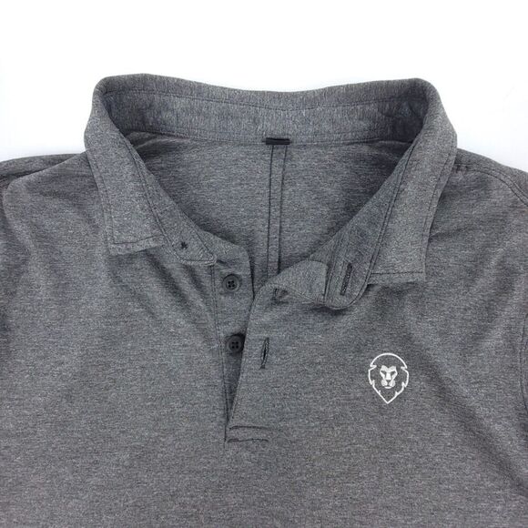 LULULEMON Metal Vent Tech Gray Athletic Lion Polo Short Sleeve Shirt Men's Small - Picture 2 of 9